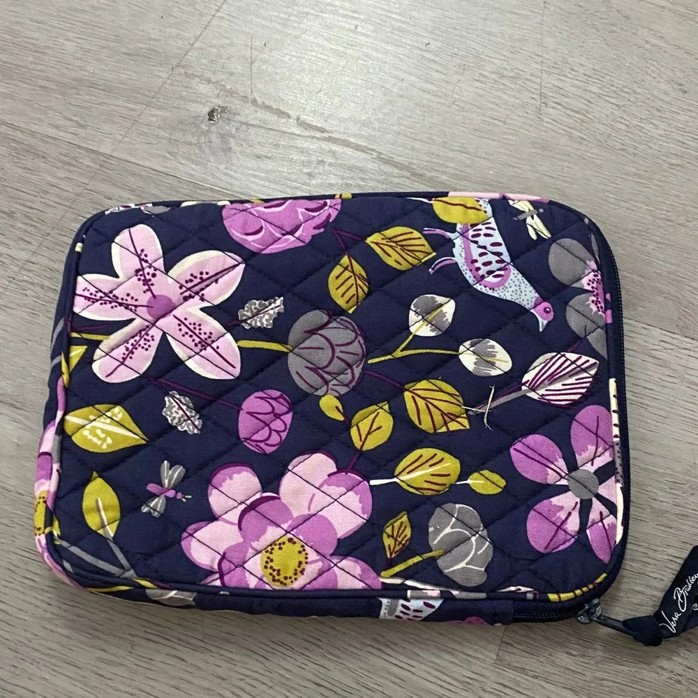 Vera Bradley Cosmetic Bag Women Small Navy Purple Floral Quilted Pouch